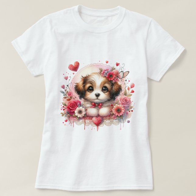 Camiseta Docinho com Corações Florais (Frente do Design)