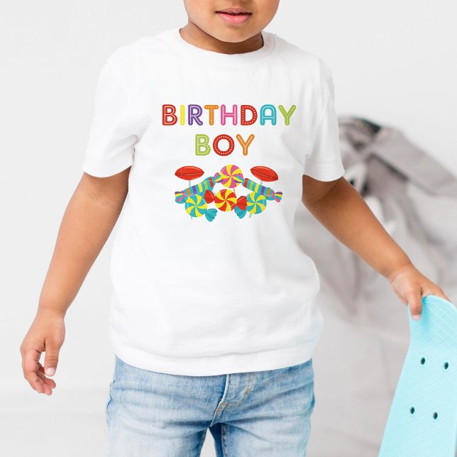 Camiseta Docinho doce colorido, garoto de aniversário (Colorful Sweet Fun Candy Birthday Boy Toddler T-shirt )