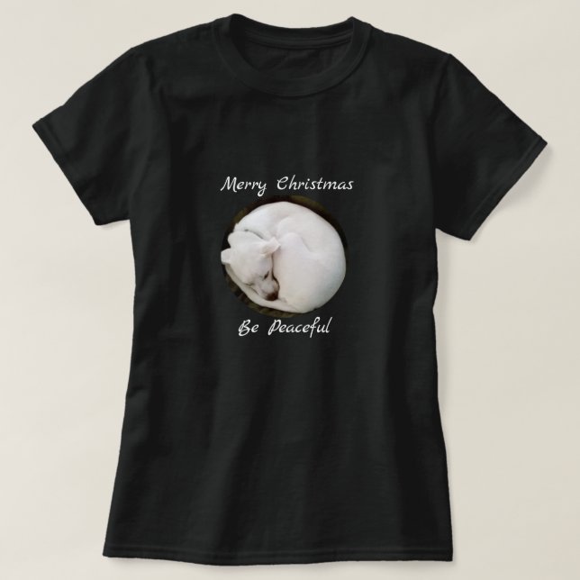 Camiseta Docinho Enrolado Cachorro Branco Um Natal Pacífico (Frente do Design)
