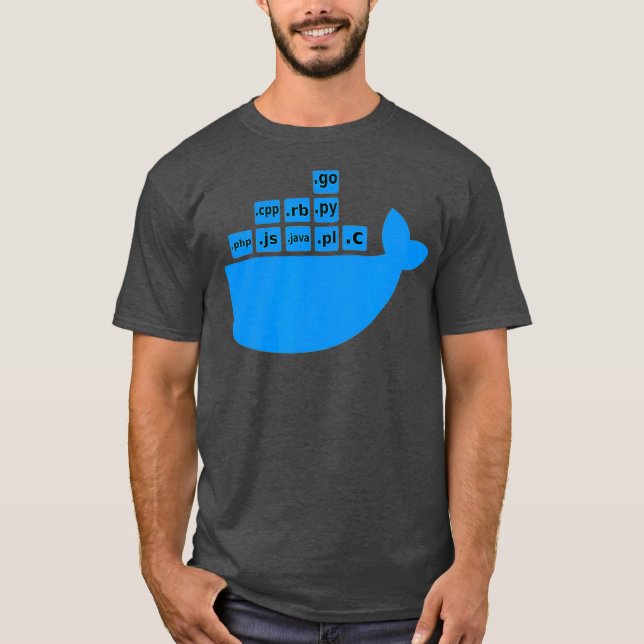 Camiseta Docker Js C Golang Ruby Python Hackathon Tech (Frente)