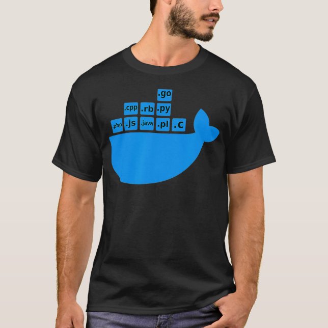 Camiseta Docker Js C Golang Ruby Python Hackathon Tech Star (Frente)