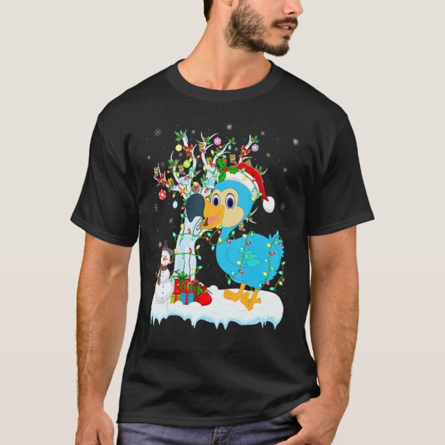 Camiseta Dodo Bird Xmas Tree Lighting Santa Hat Dodo Cristo (Frente)