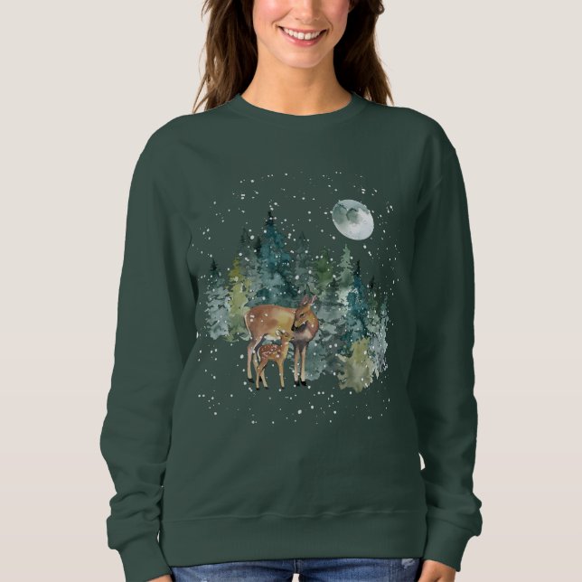 Camiseta Doe Fawn Deer Forest Festa de Lua Cheia Natal (Frente)