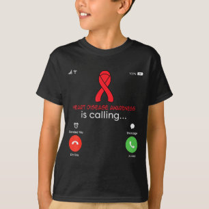 Camiseta Doença Cardíaca Conscientização Fita Vermelha Ataq