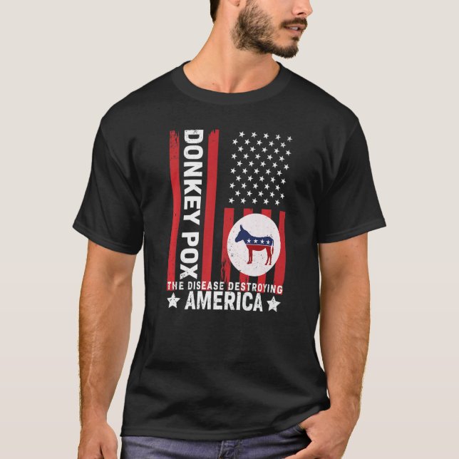 Camiseta Doença de Donkey Pox Afetou Bandeira dos EUA (Frente)