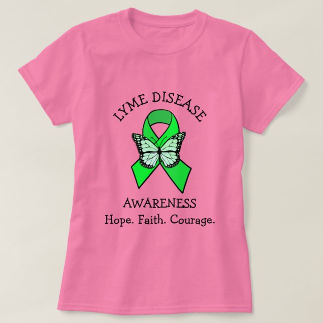 Camiseta Doença de Lyme Esperança Fé Coragem (Frente do Design)