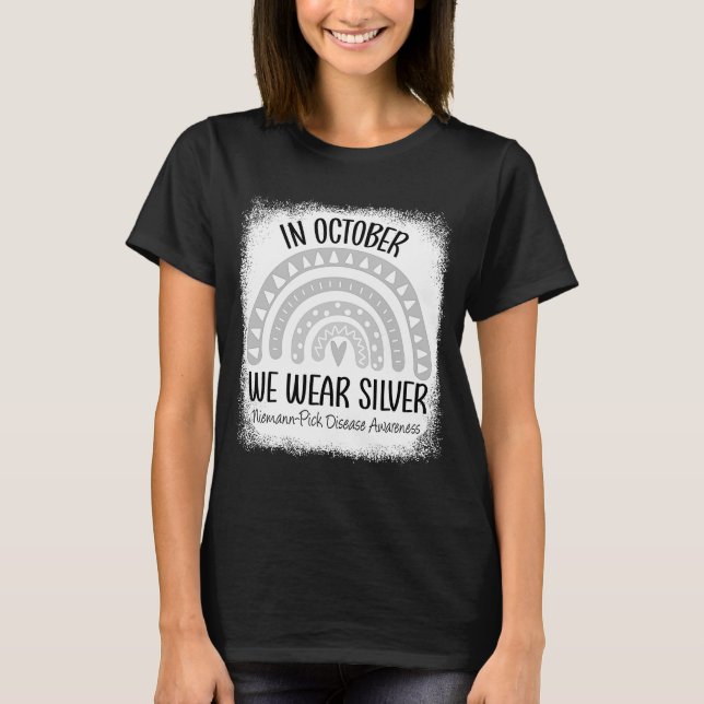 Camiseta Doença de Niemann Pick Fita de Outubro Arco-íris P (Frente)