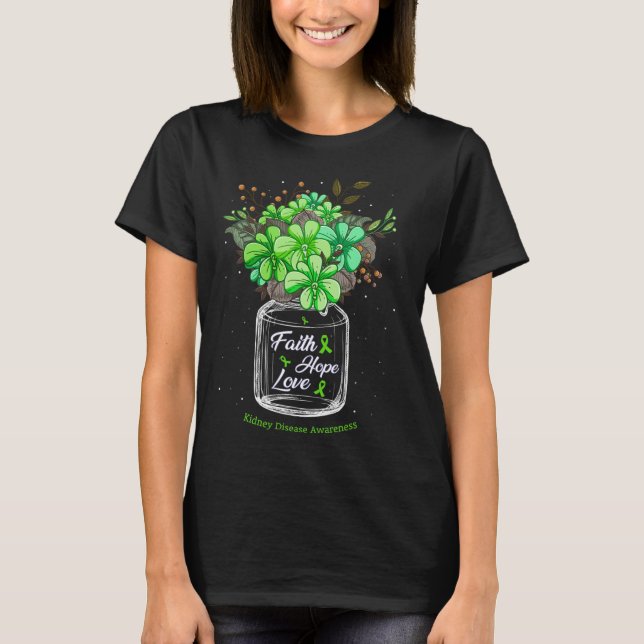 Camiseta Doença Fé Ama Esperança Flor Consciência (Frente)