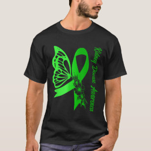 Camiseta Doença renal Sensibilização Borboleta Verde Fita S