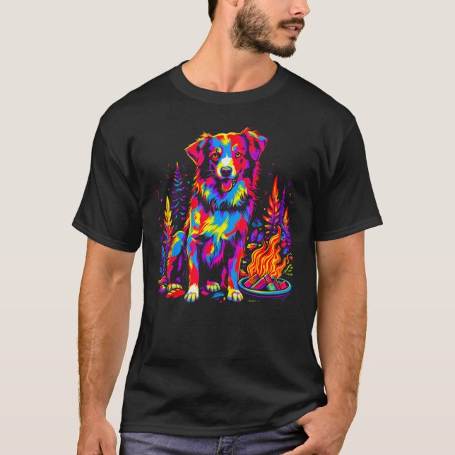Camiseta Dog Australian Shepherd Camping (Frente)