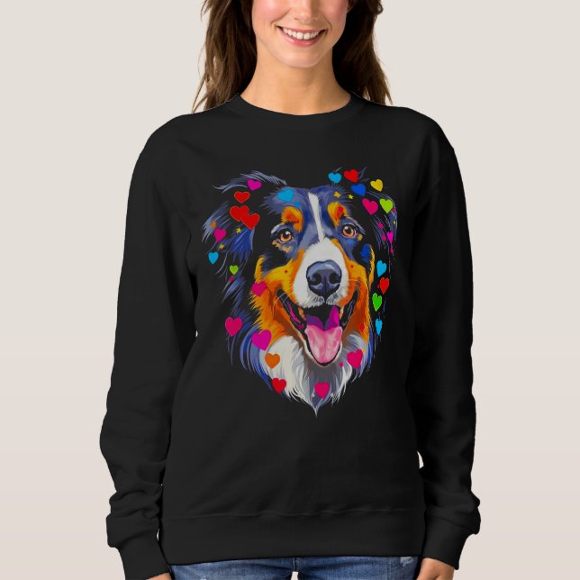 Camiseta Dog Australian Shepherd Red Blue Pink Heart (Frente)