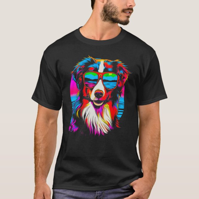 Camiseta Dog Australian Shepherd Sunglasses (Frente)