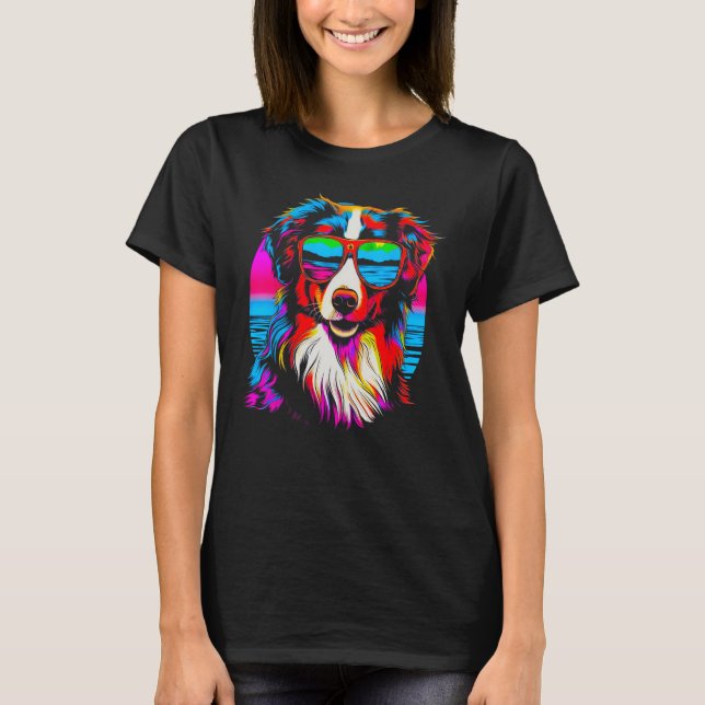 Camiseta Dog Australian Shepherd Sunglasses (Frente)