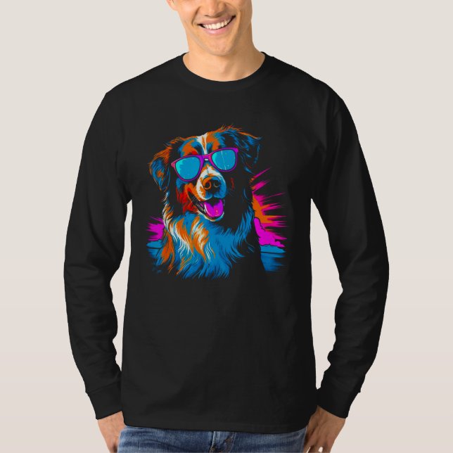 Camiseta Dog Australian Shepherd Sunglasses Summer Vacation (Frente)