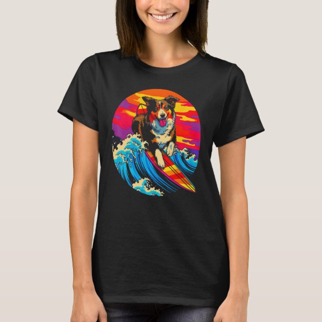 Camiseta Dog Australian Shepherd Surf (Frente)