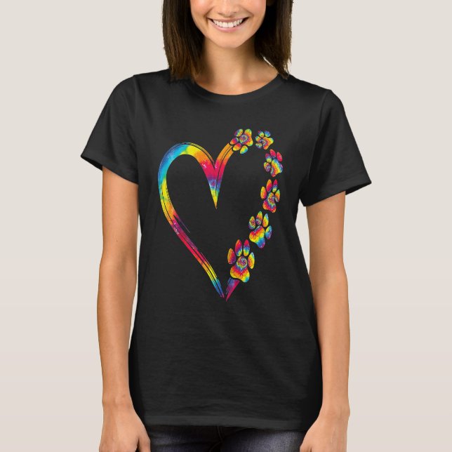 Camiseta Dog Cat Dog Mom Dog Dad Tie Dye Heart Paw Print Mo (Frente)
