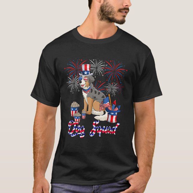Camiseta Dog Cute Squad 4th July Australian Shepherd Sungla (Frente)