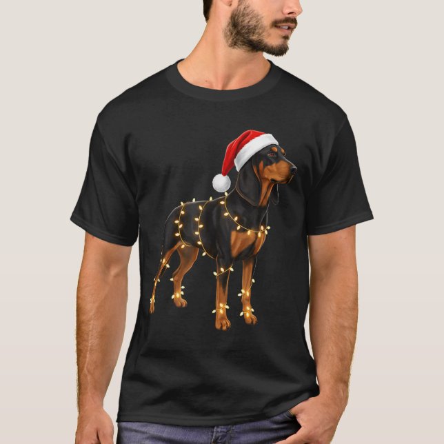 Camiseta Dog Dachshund Wrapped In Christmas Lights - Holida (Frente)