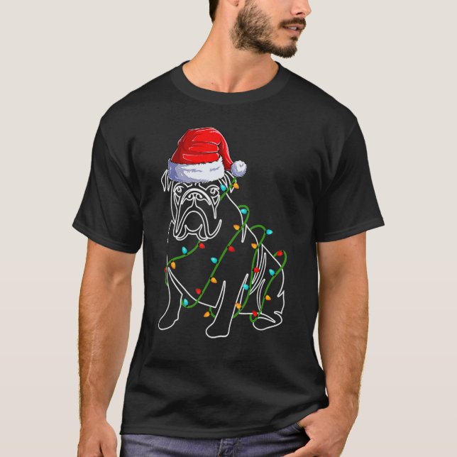 Camiseta Dog Dad Mom Bulldog Christmas  Dog Christmas Light (Frente)