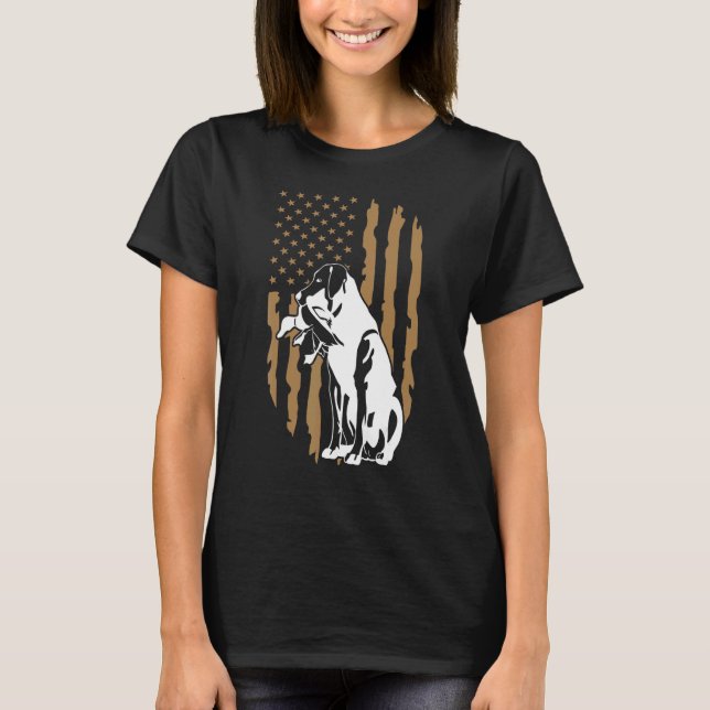 Camiseta Dog Duck Hunting American Flag (Frente)