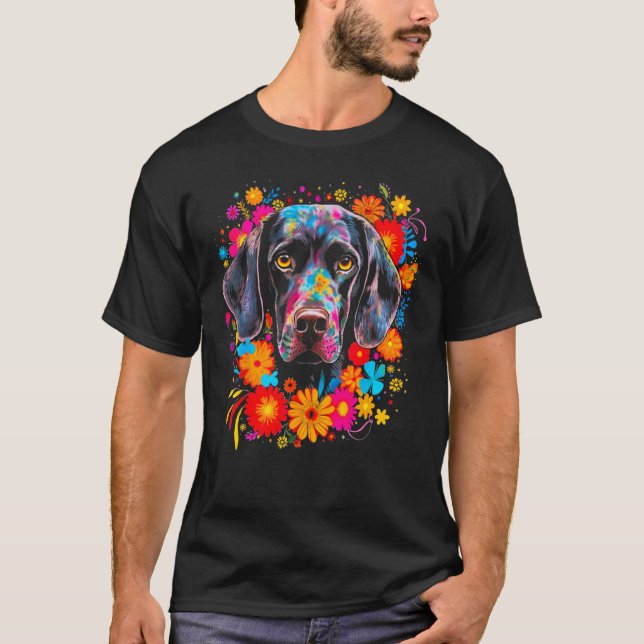 Camiseta Dog German Shorthaired Pointer Flowers (Frente)