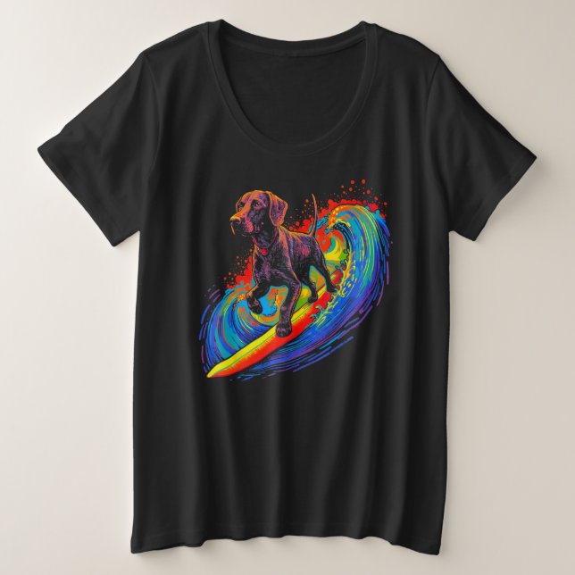Camiseta Dog German Shorthaired Pointer Surfer Surfing (Frente do Design)