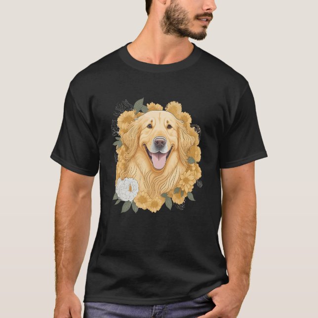 Camiseta Dog Lover Women Golden Retriever Flower Print Flor (Frente)