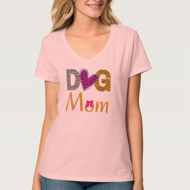 Camiseta Dog Mom Leopard  Print /Trending Dog Lover Gift (Frente)