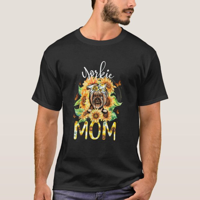 Camiseta Dog Mom Mother's Day Sunflower Yorkie Mom (Frente)