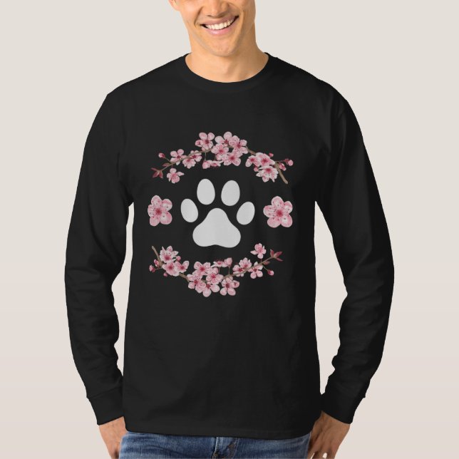Camiseta Dog Paw Fur Mama Women s Pink Flowers Sakura Dog M (Frente)