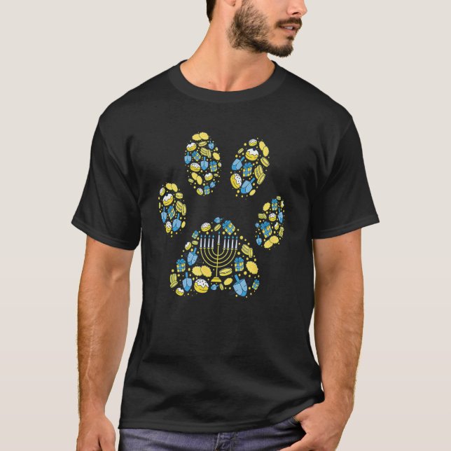 Camiseta Dog Paw Print Menorah Hanukkah Chanukah Jewish Hol (Frente)
