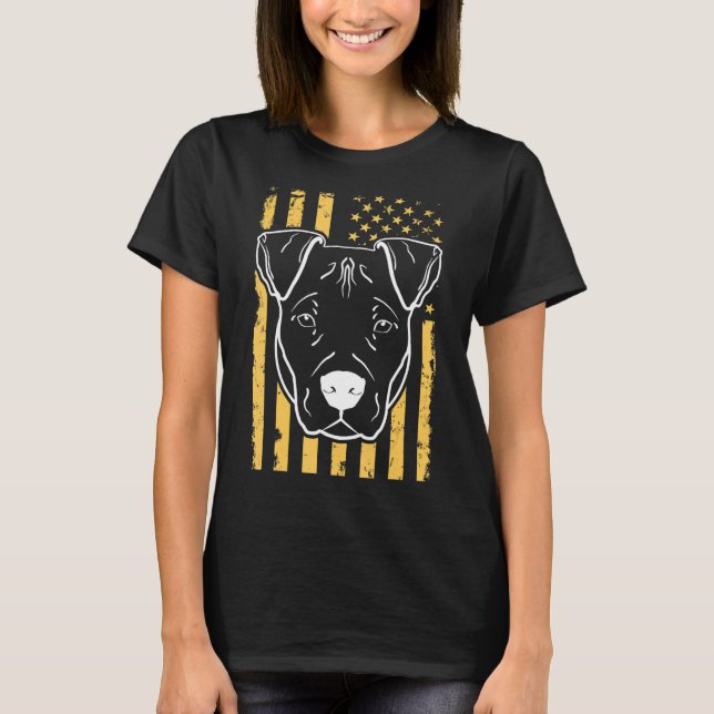Camiseta Dog Pitbull Us American Flag (Frente)
