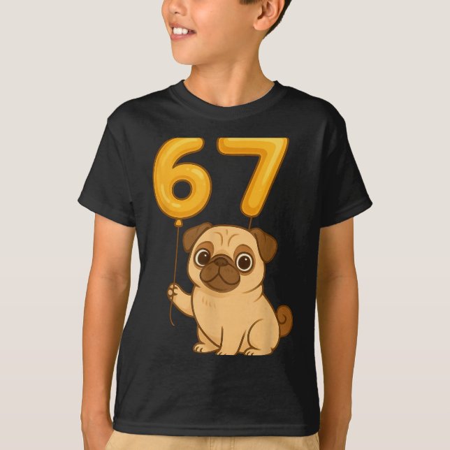 Camiseta Dog Pug 67 Meme Six Seven Balloon Funny Gen Alpha  (Frente)