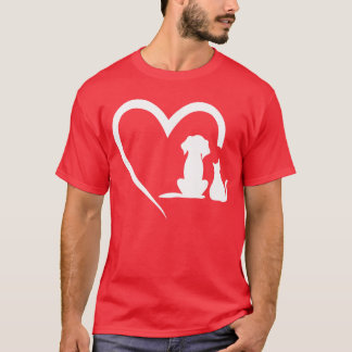 Camiseta Dog Puppy and Baby Cat Heart Animal Dog Cat Heart