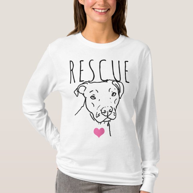 Camiseta Dog Rescue Pitbull Coração Coração Corajoso Adota  (Frente)