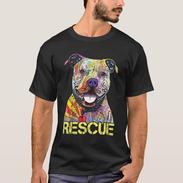 Camiseta Dog Rescut Colorfull Pitbull Dog Adotar Compro Don (Frente)