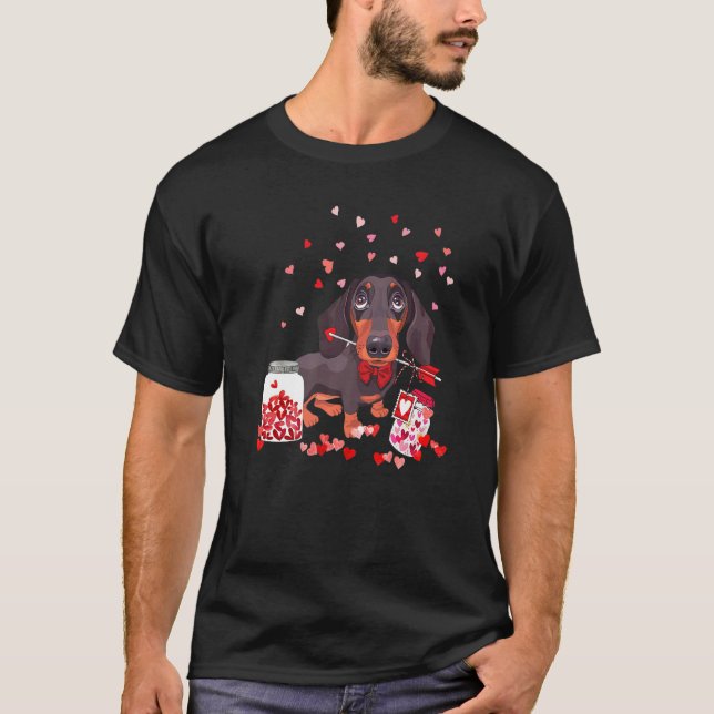 Camiseta Dog Valentine Cute Dachshund Valentine's Day  1 (Frente)