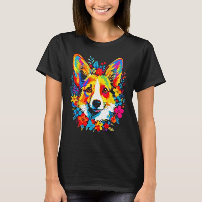 Camiseta Dog Welsh Corgi Flowers Peace (Frente)