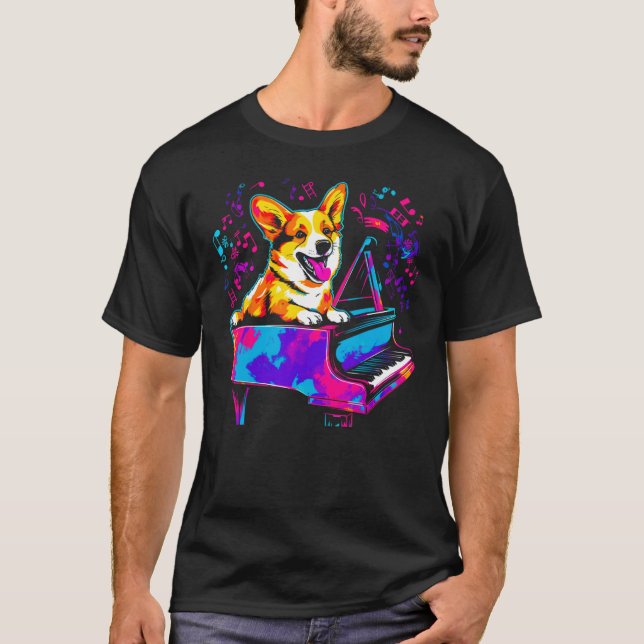 Camiseta Dog Welsh Corgi Pianist (Frente)