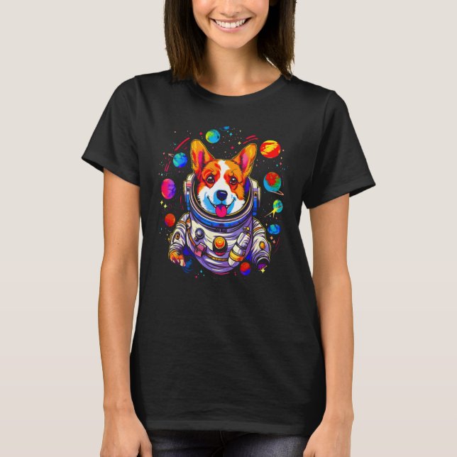 Camiseta Dog Welsh Corgi Planet Space Astronaut (Frente)