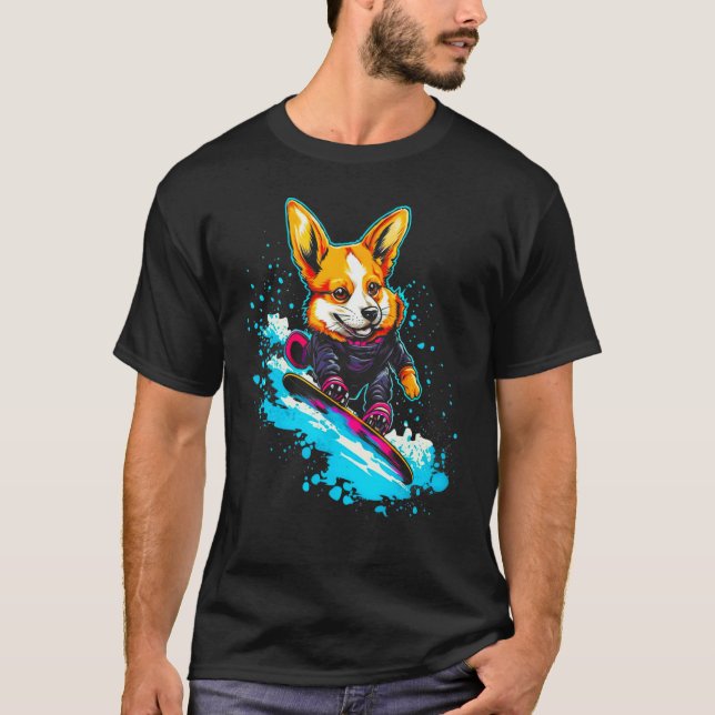 Camiseta Dog Welsh Corgi Snowboard (Frente)