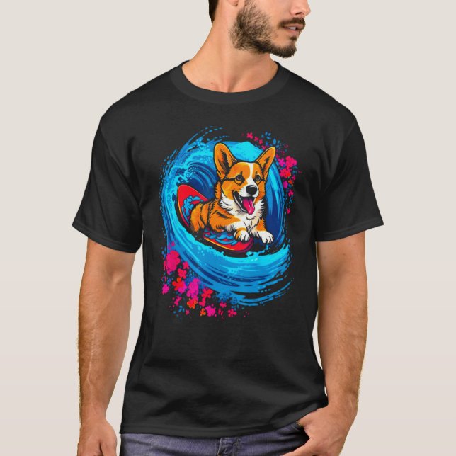 Camiseta Dog Welsh Corgi Surfer (Frente)