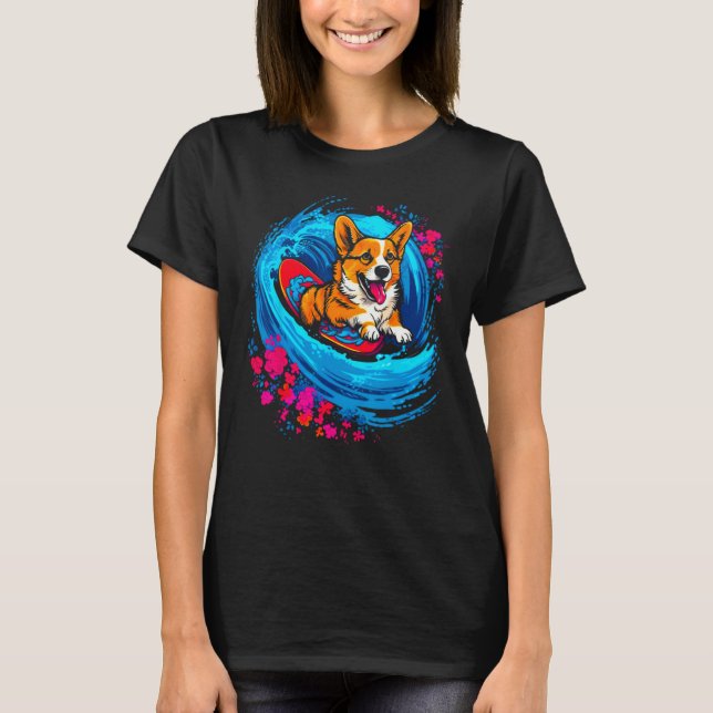 Camiseta Dog Welsh Corgi Surfer (Frente)