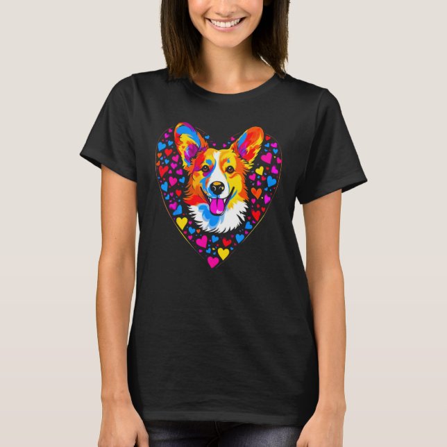 Camiseta Dog Welsh Corgi Yellow Blue Red Heart (Frente)