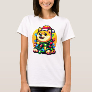Camiseta Dogecina Festiva: Cripto Ligeiro De 8 Bits