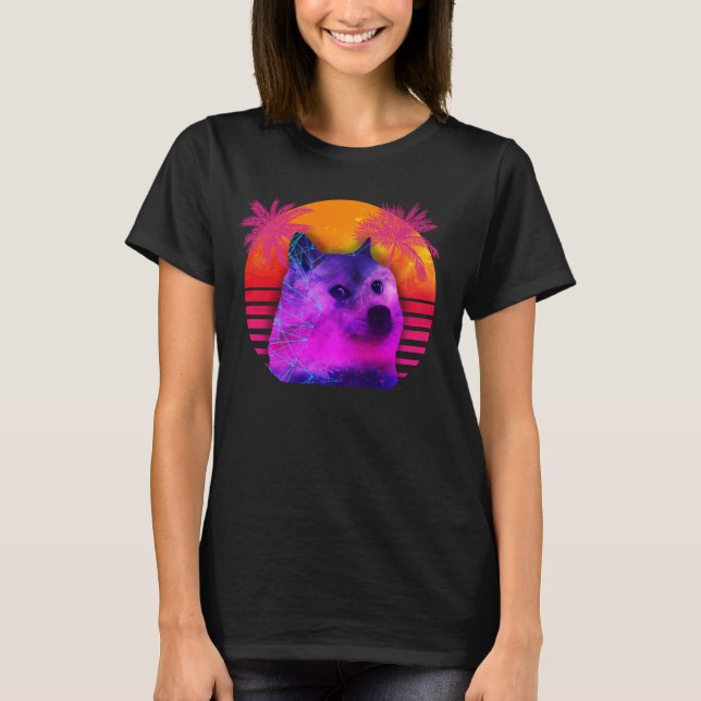 Camiseta Dogecoin 80s Retro Doge Hodl Para a Lua Engraçado (Frente)