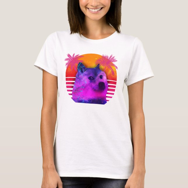 Camiseta Dogecoin 80s Retro Doge Hodl Para a Lua Engraçado (Frente)