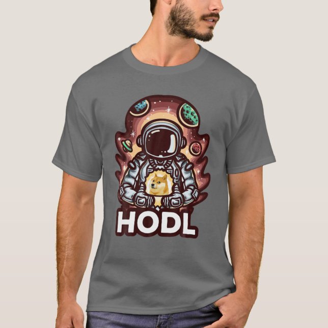 Camiseta Dogecoina HDL Para O Cão-Lua Astronauta Cryp (Frente)