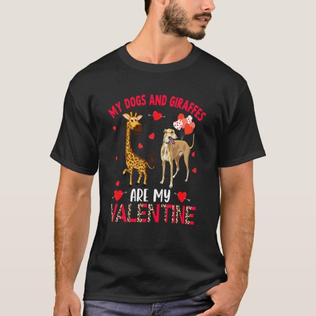 Camiseta Dogs And Giraffes Are My Valentine Whippet With Gi (Frente)
