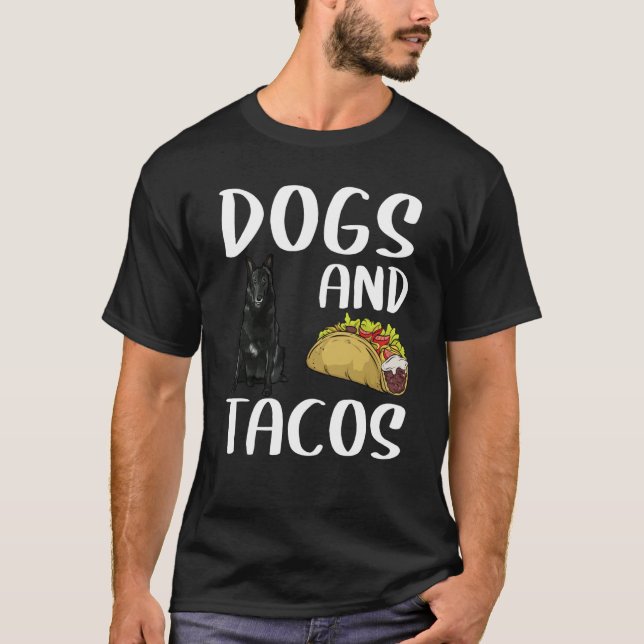 Camiseta Dogs And Tacos Belgian Sheepdog Mexican Food (Frente)